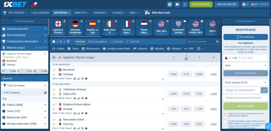 Plataforma de apuestas deportivas de 1xBet Chile con Liga Chilena y 11.067 eventos disponibles