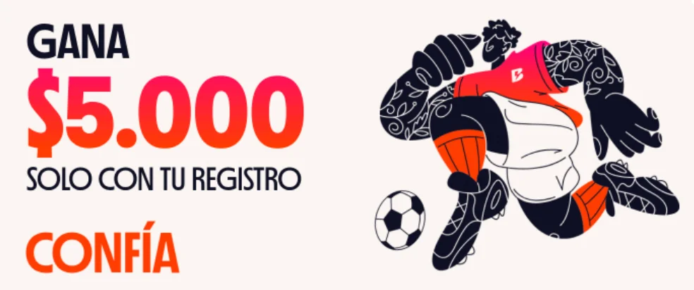Banner del bono de $5.000 sin depósito por registrarte en Betano Chile