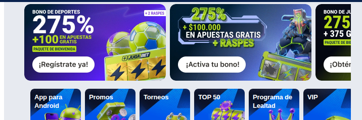 Banner del bono de bienvenida de Jugabet con 275% y apuestas gratis, capturado en septiembre de 2026