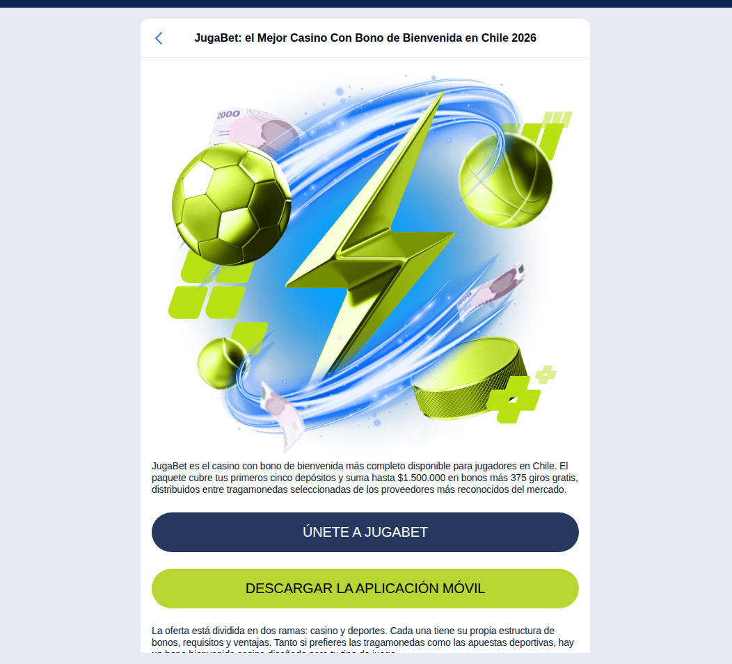 Página oficial de bonos de Jugabet Chile con la oferta de 275% hasta 1.500.000 pesos